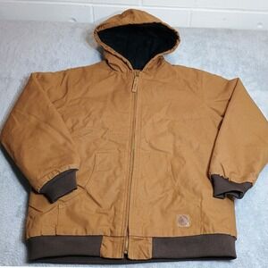 Berne Hooded Jacket Youth XL 18-20 Tan Brown Duck Quilted 100% Cotton BHJ51BD